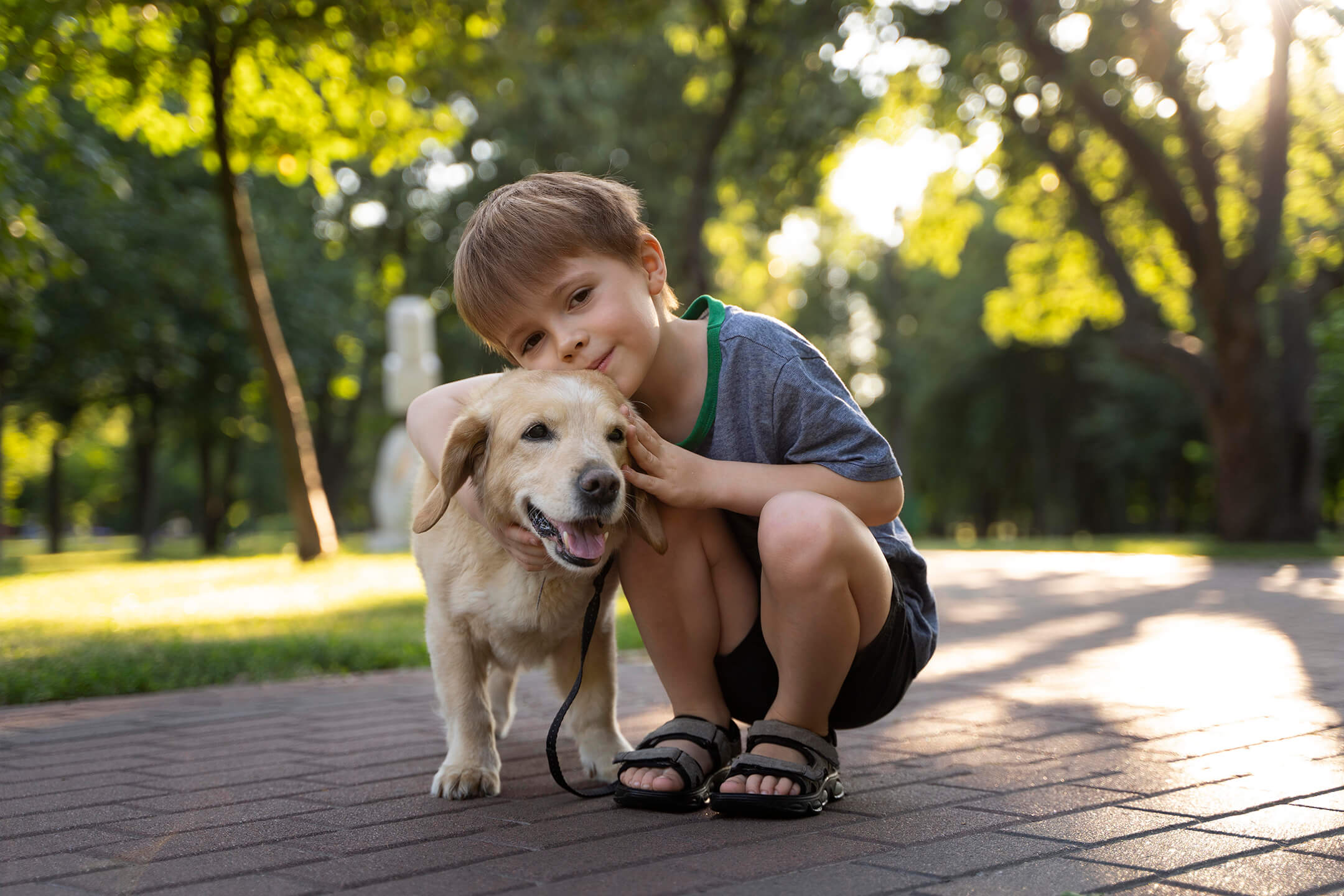 a child with a puppy